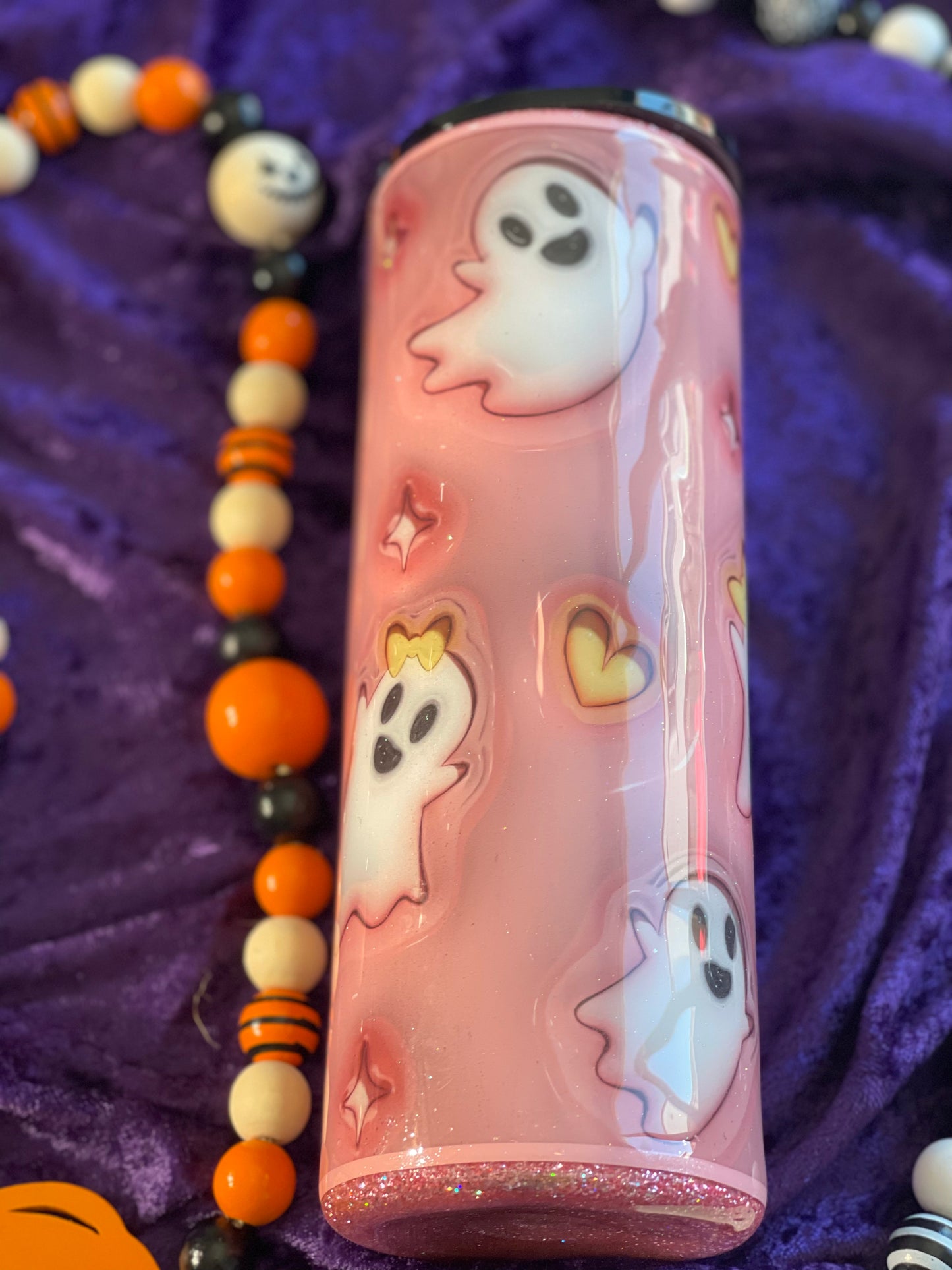 Pink 3D Puff Ghosts Stainless Steel Tumbler