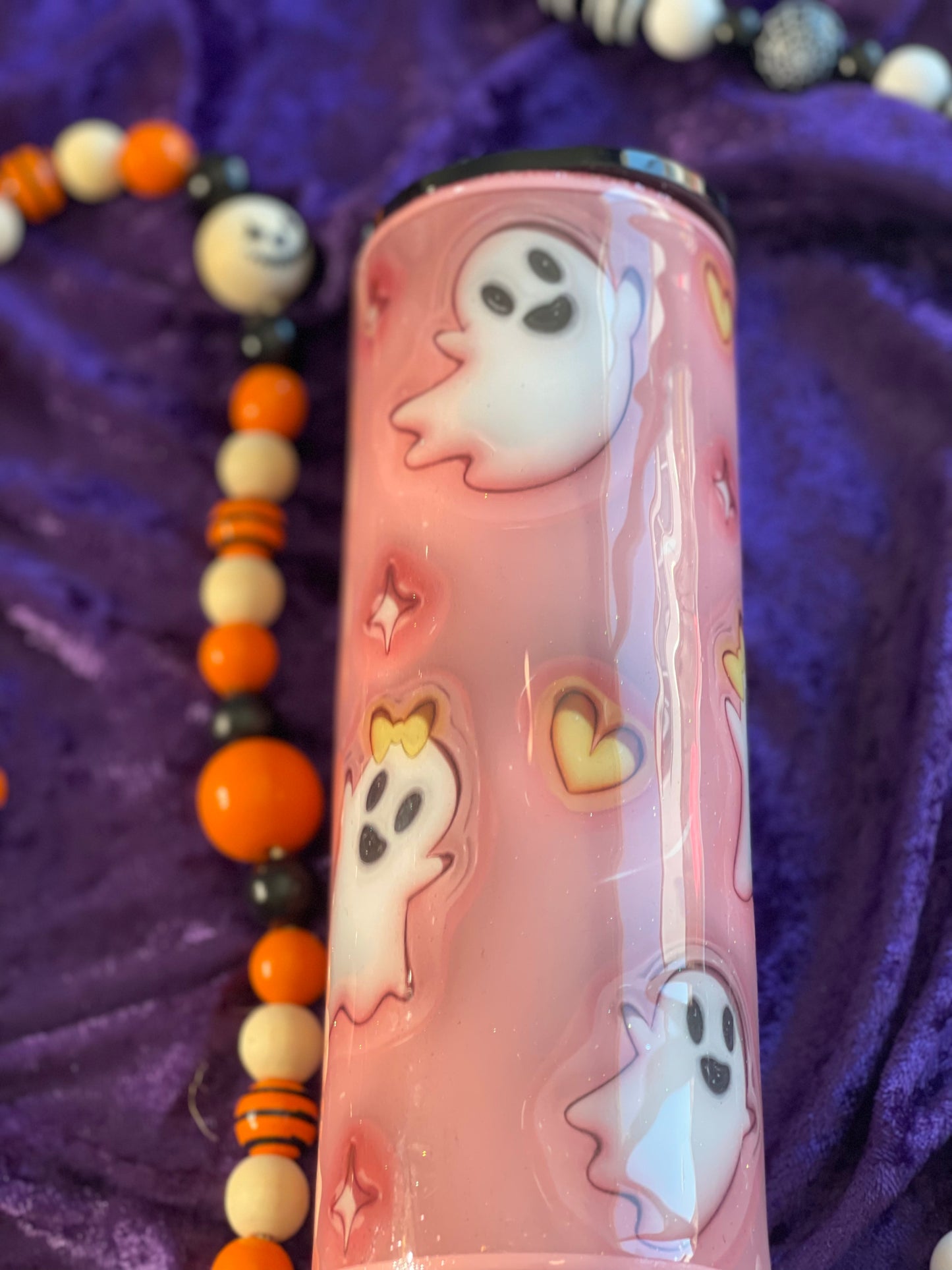 Pink 3D Puff Ghosts Stainless Steel Tumbler