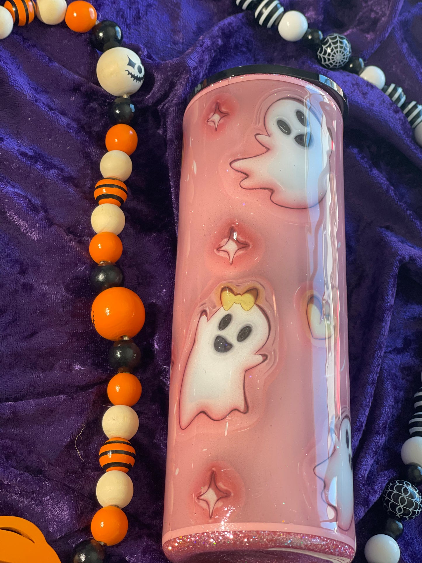 Pink 3D Puff Ghosts Stainless Steel Tumbler